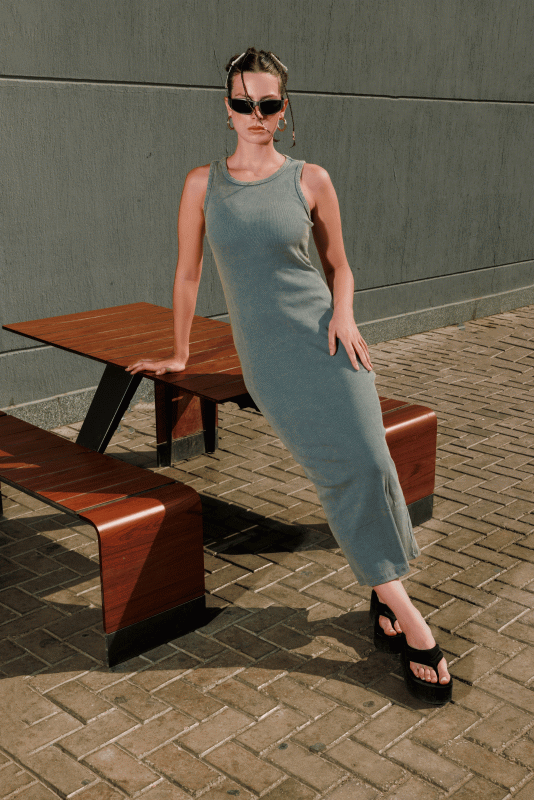 WASHED OLIVE GREEN_BASIC DRESS