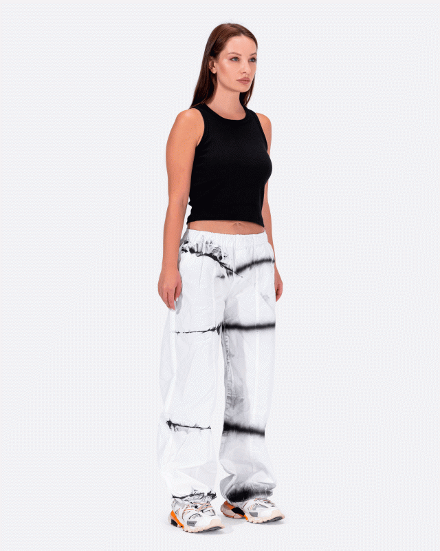 PARACHUTE PANTS - WHITE BLACK