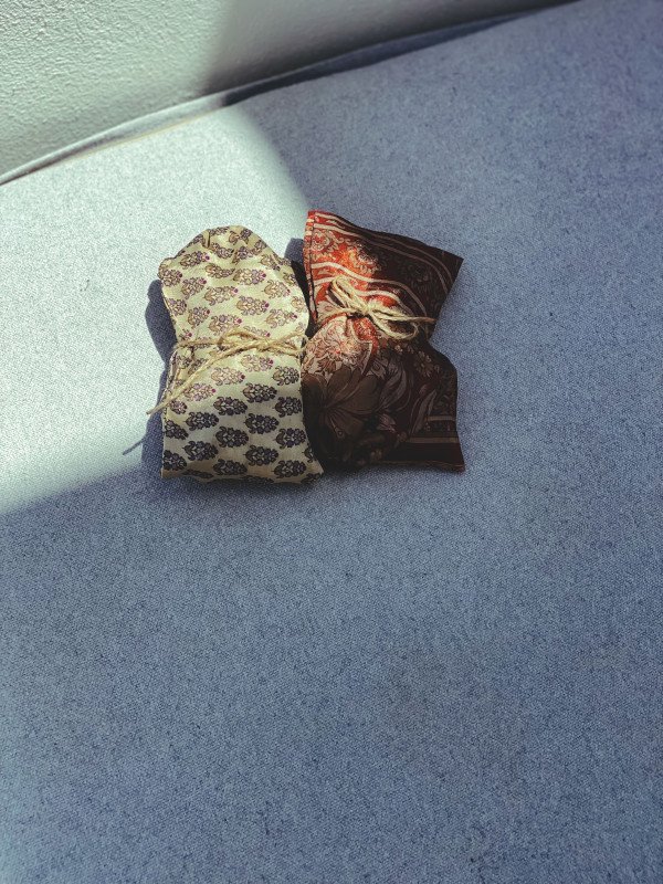 Goat Raw Skin in Up-cycled Silky Doggie Bag